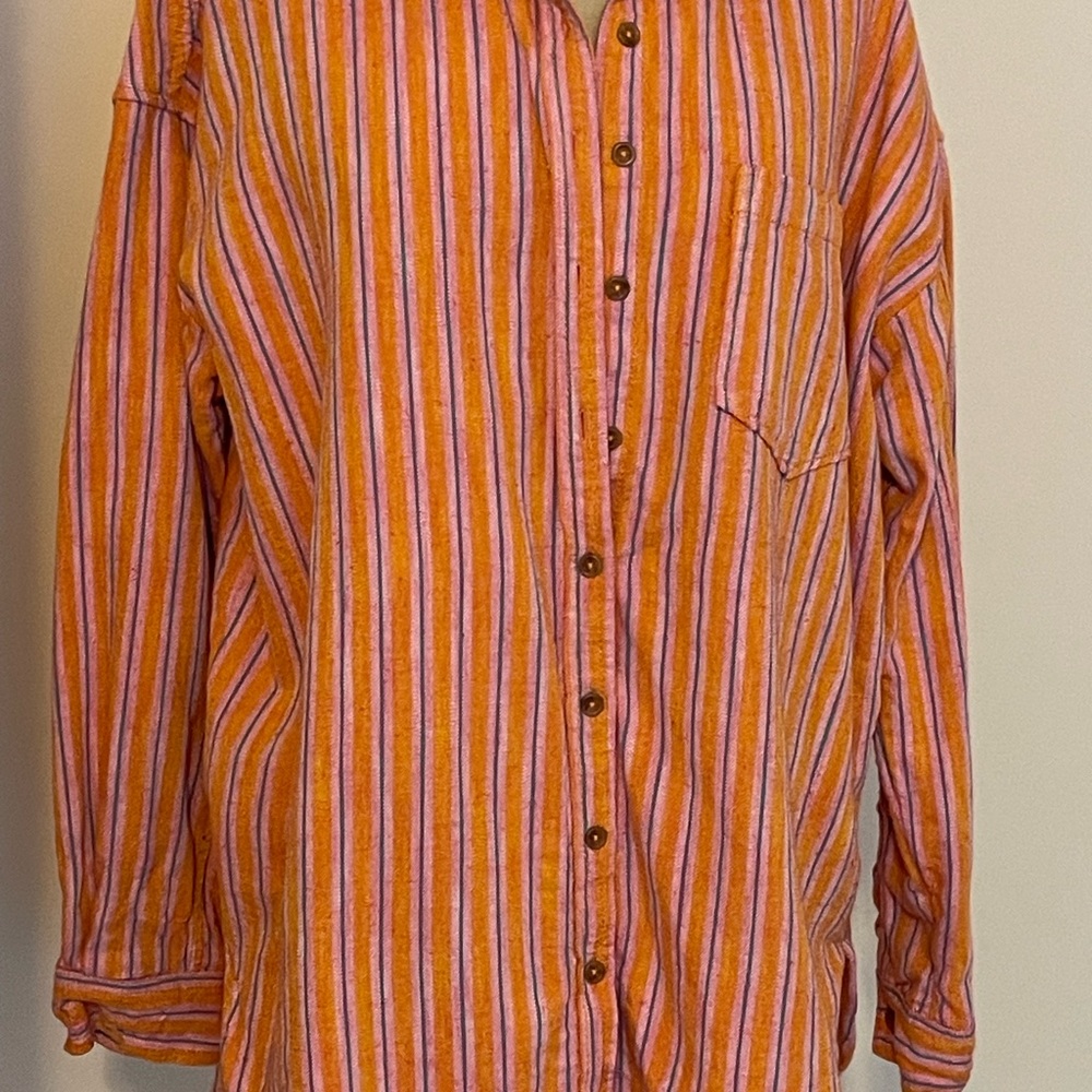 Long sleeve multi strip button down